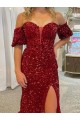 Short Sleeves Off the Shoulder Velvet Sequin Sheath Prom Dress / Evening Dress Brisbane