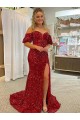 Short Sleeves Off the Shoulder Velvet Sequin Sheath Prom Dress / Evening Dress Brisbane