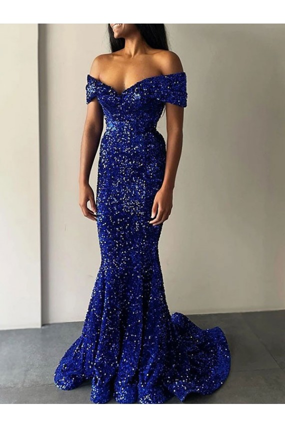 Sleeveless Off the Shoulder Velvet Sequin Mermaid Prom Dresses Brisbane