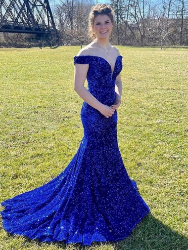 Sleeveless Off the Shoulder Velvet Sequin Sheath Prom Dress Brisbane