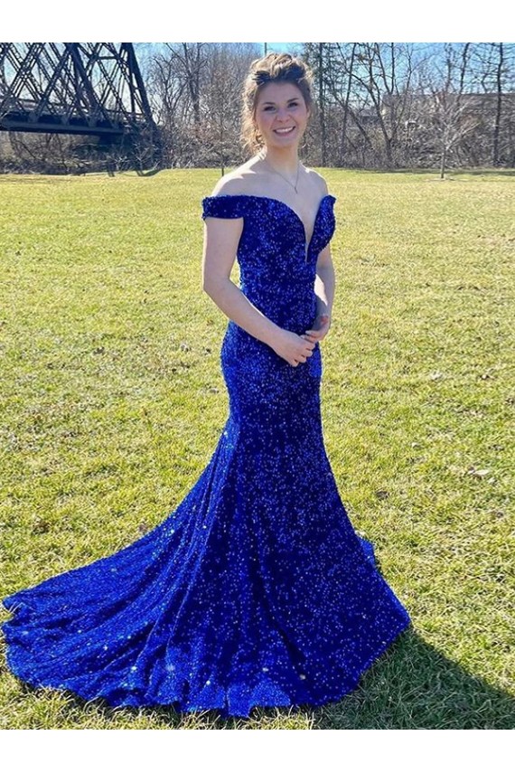 Sleeveless Off the Shoulder Velvet Sequin Sheath Prom Dress Brisbane