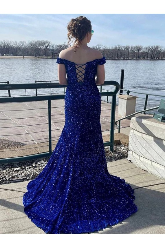 Sleeveless Off the Shoulder Velvet Sequin Sheath Prom Dress Brisbane
