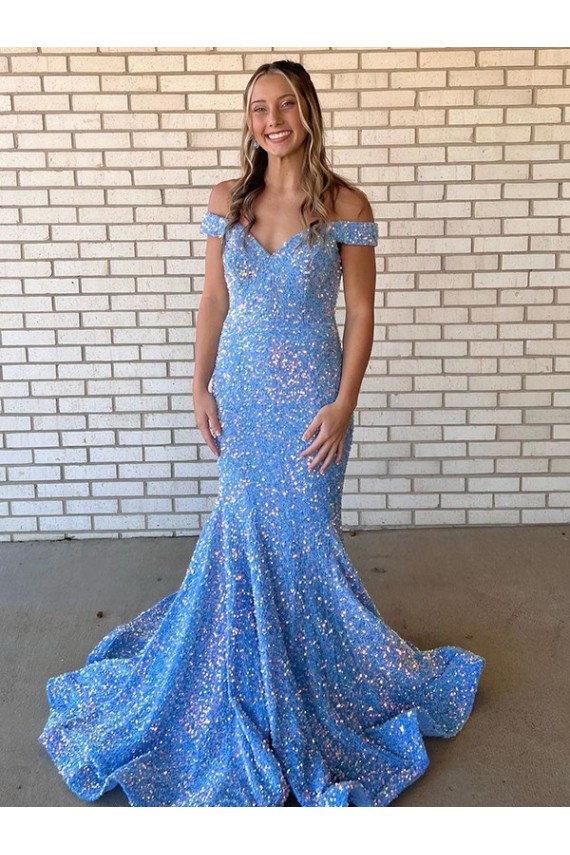 Sleeveless Off the Shoulder Velvet Sequin Mermaid Prom Dress / Evening Dress Brisbane