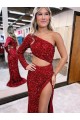 Long Sleeves One Shoulder Velvet Sequin Mermaid Evening Dress Brisbane