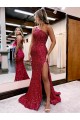 Sleeveless One Shoulder Velvet Sequin Mermaid Evening Dress Brisbane