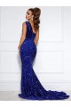 Sleeveless One Shoulder Velvet Sequin Mermaid Prom Dress / Evening Dress Brisbane