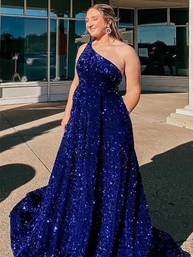 Sleeveless One Shoulder Velvet Sequin A-Line Prom Dress / Evening Gown Brisbane