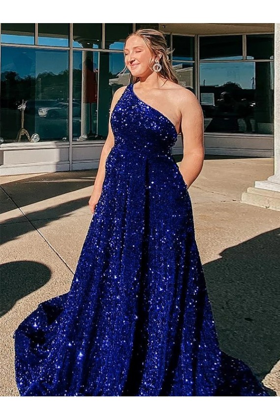 Sleeveless One Shoulder Velvet Sequin A-Line Prom Dress / Evening Gown Brisbane