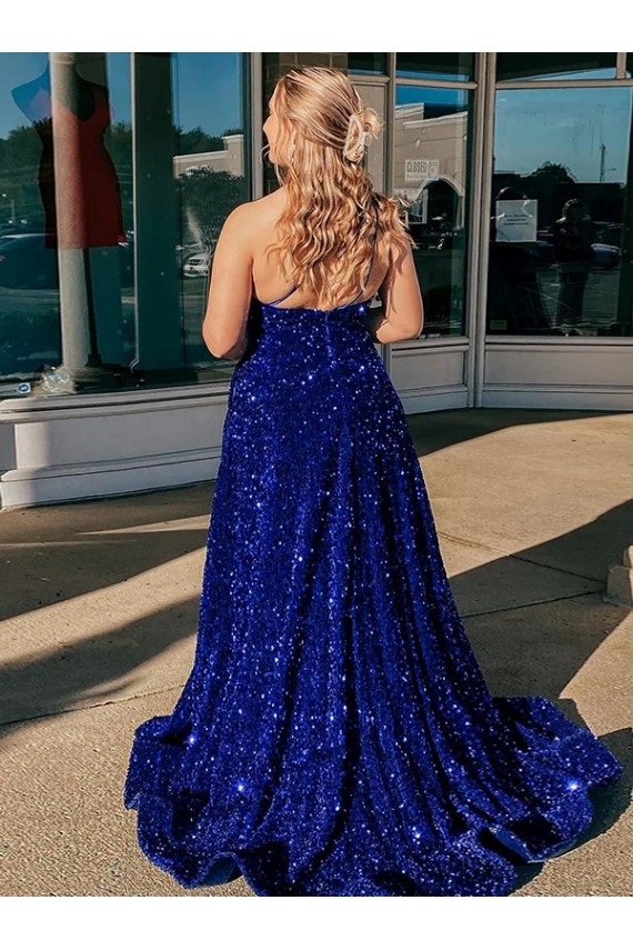 Sleeveless One Shoulder Velvet Sequin A-Line Prom Dress / Evening Gown Brisbane