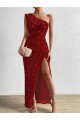 Sleeveless One Shoulder Velvet Sequin Sheath Prom Dress / Evening Dress Brisbane