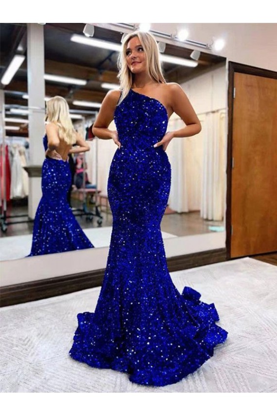 Sleeveless One Shoulder Velvet Sequin Mermaid Prom Dress Brisbane