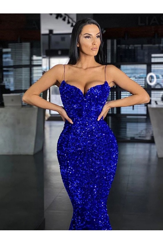 Sleeveless Spaghetti Straps Velvet Sequin Mermaid Evening Gown / Prom Dress Brisbane