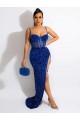 Sleeveless Royal Blue Spaghetti Straps Velvet Sequin Sheath Evening Dress Brisbane