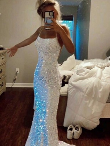 Sleeveless Spaghetti Straps Velvet Sequin Sheath Evening Dress Brisbane