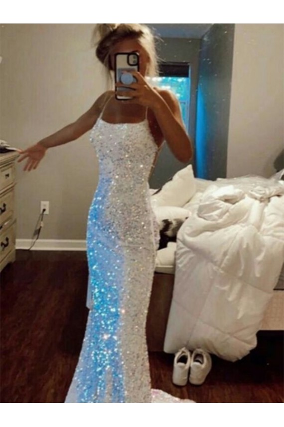 Sleeveless Spaghetti Straps Velvet Sequin Sheath Evening Dress Brisbane