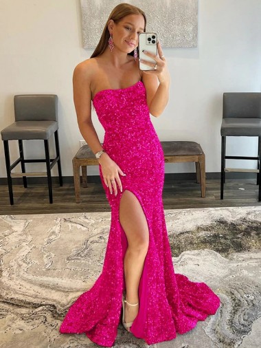 Sleeveless Fuchsia Strapless Velvet Sequin Sheath Prom Dress Brisbane