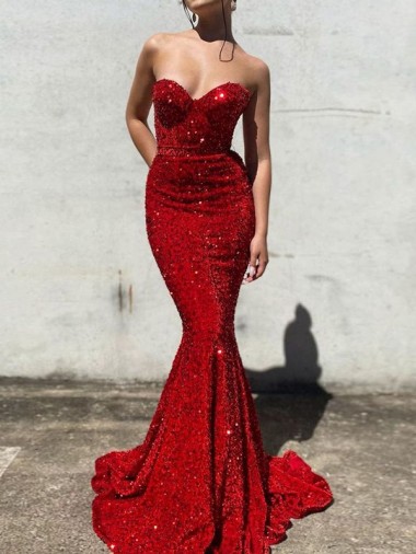 Sleeveless Sweetheart Velvet Sequin Mermaid Prom Dress / Evening Gown Brisbane