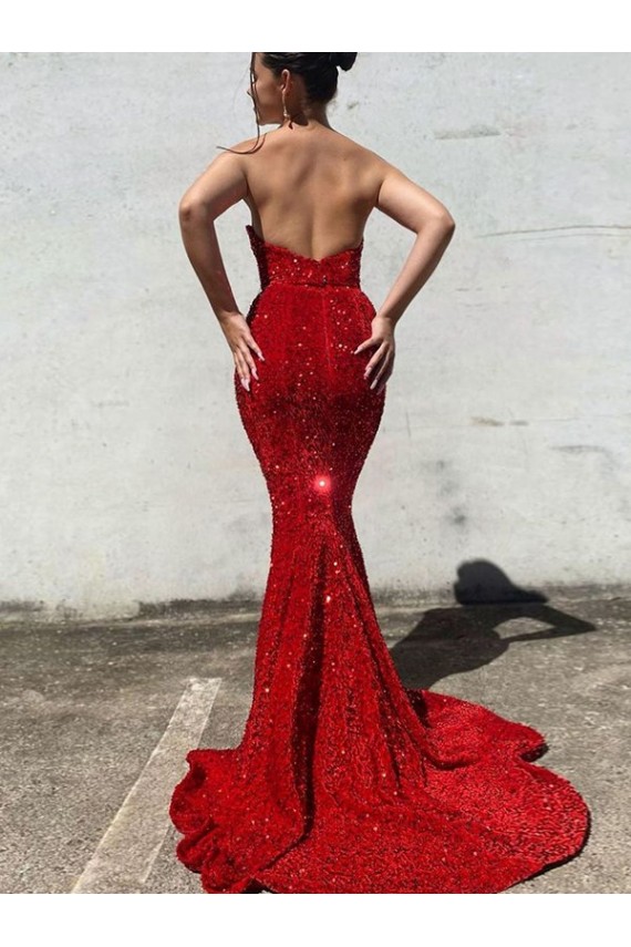 Sleeveless Sweetheart Velvet Sequin Mermaid Prom Dress / Evening Gown Brisbane