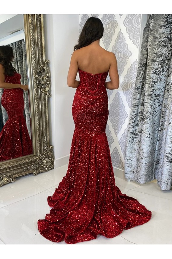 Sleeveless Burgundy Sweetheart Velvet Sequin Sheath Evening Dress Brisbane