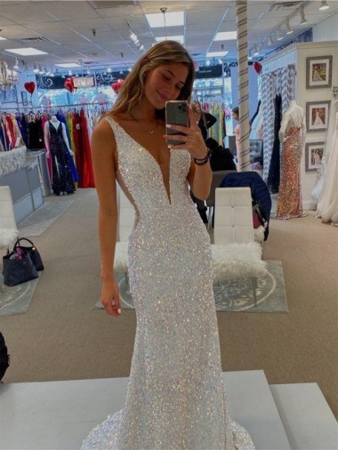 Sleeveless V-Neck Velvet Sequin Sheath Prom Dresses Brisbane