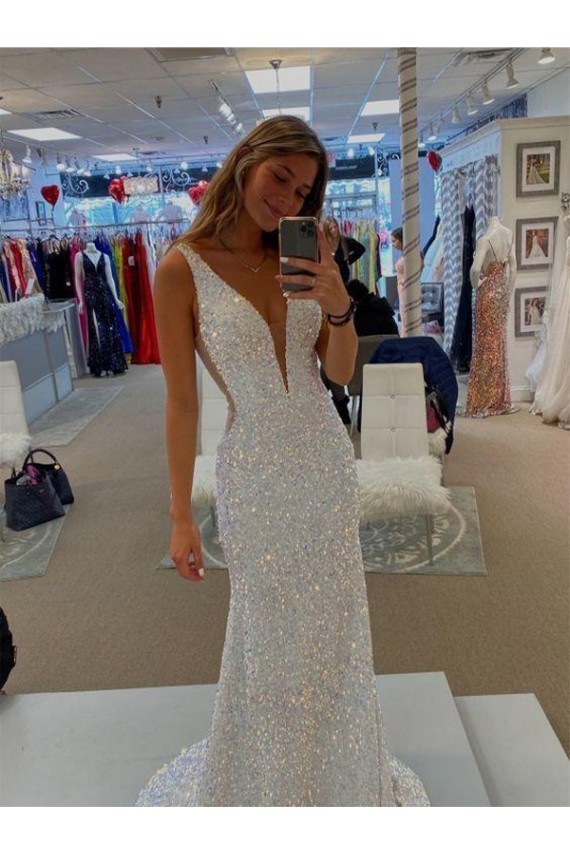 Sleeveless V-Neck Velvet Sequin Sheath Prom Dresses Brisbane