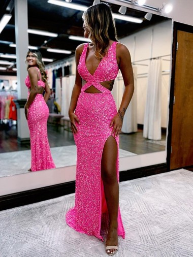 Sleeveless V-Neck Velvet Sequin Sheath Long Evening Dress Brisbane