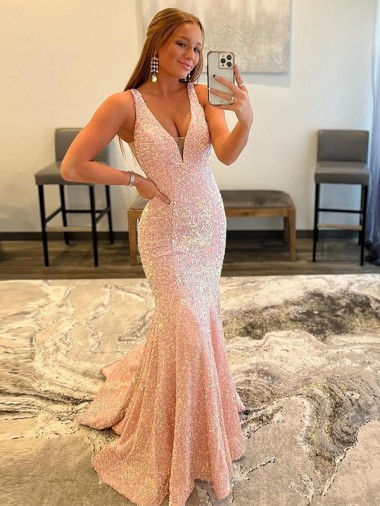 Sleeveless V-Neck Velvet Sequin Sheath Evening Dresses Brisbane