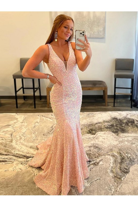 Sleeveless V-Neck Velvet Sequin Sheath Evening Dresses Brisbane