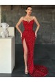 Sleeveless Red V-Neck Velvet Sequin Sheath Evening Gown / Prom Dress Brisbane