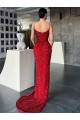 Sleeveless Red V-Neck Velvet Sequin Sheath Evening Gown / Prom Dress Brisbane