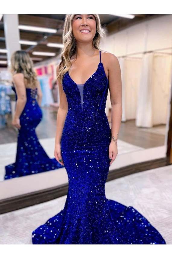 Sleeveless V-Neck Velvet Sequin Mermaid Prom Dress Brisbane