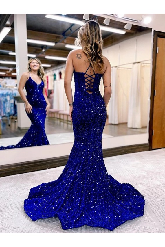 Sleeveless V-Neck Velvet Sequin Mermaid Prom Dress Brisbane