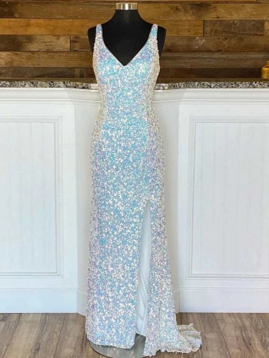 Sleeveless V-Neck Velvet Sequin Sheath Evening Gown / Prom Dress Brisbane