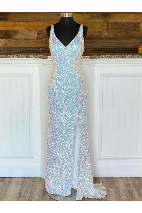 Sleeveless V-Neck Velvet Sequin Sheath Evening Gown / Prom Dress Brisbane