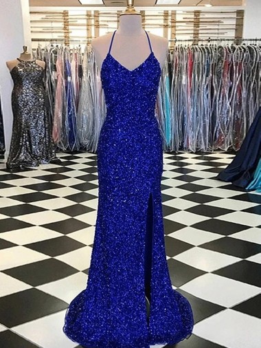 Sleeveless V-Neck Velvet Sequin Sheath Prom Dress / Evening Gown Brisbane