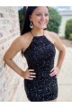 Sleeveless Halter Neck Velvet Sequin Sheath Prom Dress Brisbane