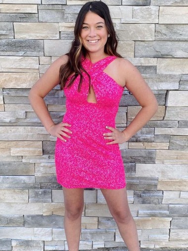 Sleeveless Halter Neck Velvet Sequin Sheath Homecoming Dress Brisbane