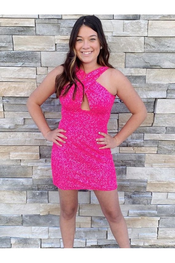 Sleeveless Halter Neck Velvet Sequin Sheath Homecoming Dress Brisbane