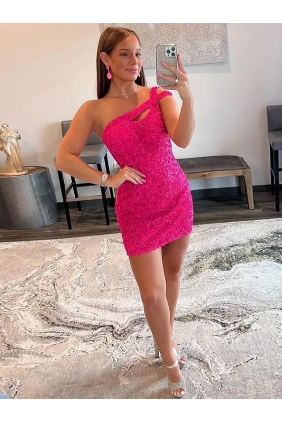 Sleeveless Fuchsia One Shoulder Velvet Sequin Sheath Prom Dresses Brisbane