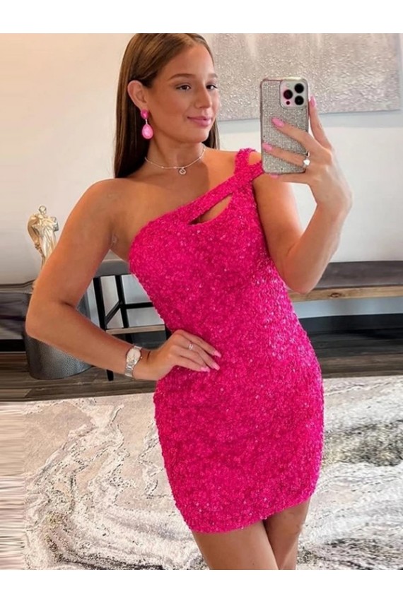 Sleeveless Fuchsia One Shoulder Velvet Sequin Sheath Prom Dresses Brisbane