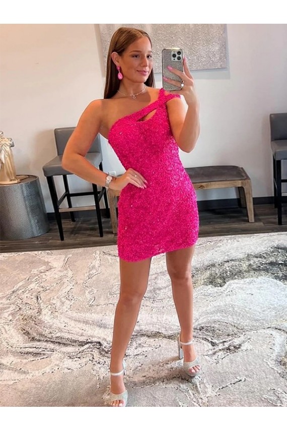 Sleeveless Fuchsia One Shoulder Velvet Sequin Sheath Prom Dresses Brisbane