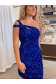 Sleeveless Fuchsia One Shoulder Velvet Sequin Sheath Prom Dresses Brisbane