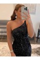 Sleeveless One Shoulder Velvet Sequin Sheath Prom Dress / Evening Gown Brisbane