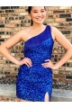 Sleeveless One Shoulder Velvet Sequin Sheath Homecoming Dresses Brisbane