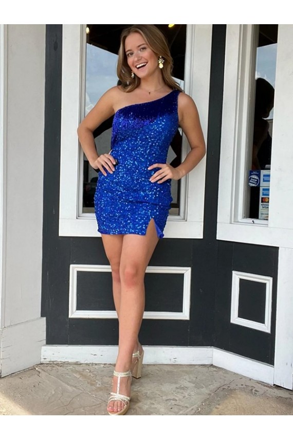 Sleeveless One Shoulder Velvet Sequin Sheath Homecoming Dresses Brisbane