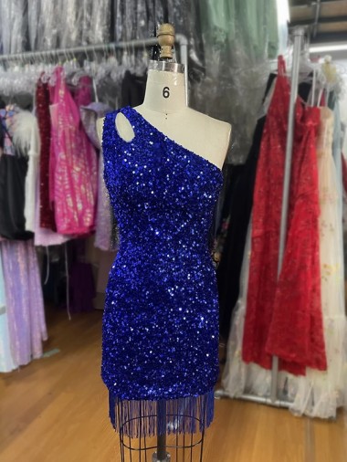 Sleeveless One Shoulder Velvet Sequins Sheath Homecoming Dress Brisbane