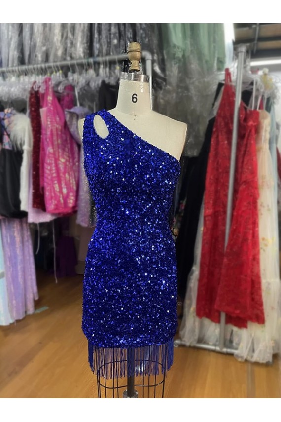 Sleeveless One Shoulder Velvet Sequins Sheath Homecoming Dress Brisbane