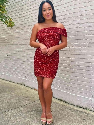 Sleeveless One Shoulder Velvet Sequin Sheath Prom Dress Brisbane