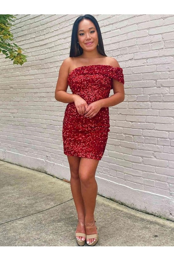 Sleeveless One Shoulder Velvet Sequin Sheath Prom Dress Brisbane