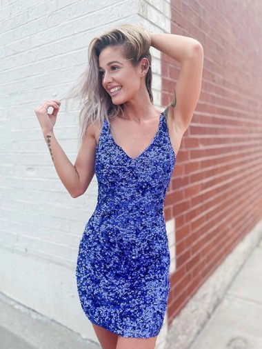Sleeveless V-Neck Velvet Sequin Sheath Evening Dress Brisbane